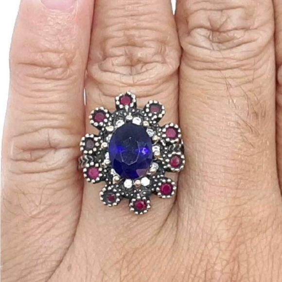 New Genuine 3.55ctw Dark Blue Sapphire & Rubys Size: 7! - Picture 4 of 5